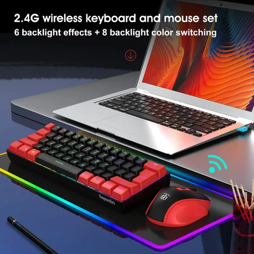 Vista 7 de Snpurdiri 2.4G Wireless Gaming Keyboard and Mouse Combo, Include Mini 60% Merchanical Feel Keyboard, Ergonomic Vertical Feel Small Wireless