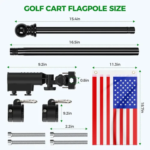 Vista 5 de 10L0L Soporte para bandera de carrito de golf, kit de asta de bandera para Yamaha Club Car DS/Precedent y EZGO TXT/RXV, bandera de Estados Unidos