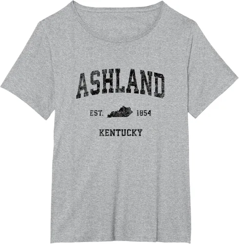 Vista 74 de Ashland Kentucky KY Vintage Sports Design Camiseta de impresión negra Asfalto