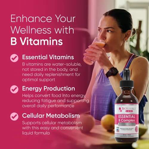 Vista 3 de BioSource Labs Essential B Complex - Gotas líquidas sublinguales de complejo B vegano diario con metilo B12 (botella de 2 onzas/2.0 fl oz)