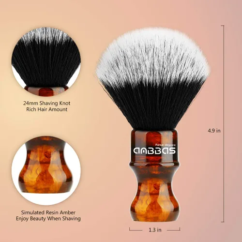Vista 3 de Anbbas Cepillo de afeitar sintético de tejón con mango de resina, cerdas de nailon, cepillo de espuma para el cabello, para viajes, afeitado Ámbar