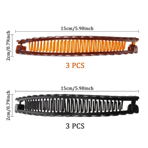 Vista 2 de WILLBOND 6 pinzas para el pelo de plátano, pinzas para el cabello con forma de pez, clip para cola de caballo, accesorio para cabello de mujer marrón