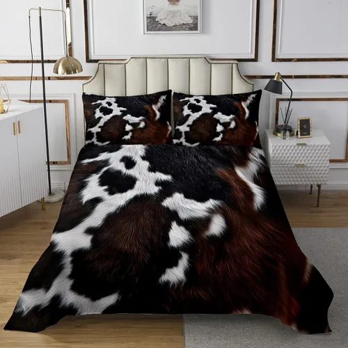 Vista 2 de Feelyou Colchas con estampado de piel de vaca, tamaño King, colcha acolchada de piel de vaca rústica para cabaña y cabaña, juego de colcha con Multi