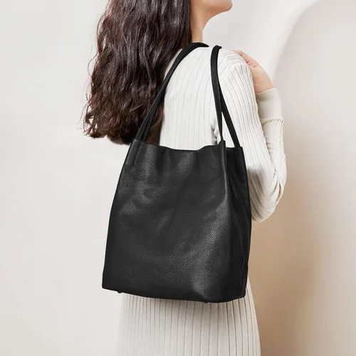 Vista 2 de Kattee Bolso de hombro de cuero genuino suave para mujer con cierre magnético superior