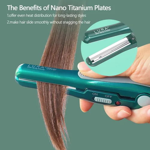 Vista 3 de Plancha plana pequeña para corte de pelo Pixie: alisadora de platos curvados de nanotanio de 1/2 pulgada, mini alisador de pelo de viaje