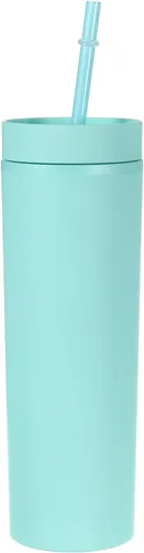 Vista 13 de uxcell Vaso delgado con tapas y pajitas, vaso delgado de 16 onzas color negro mate a granel, vaso acrílico pastel reutilizable, vaso de plástico
