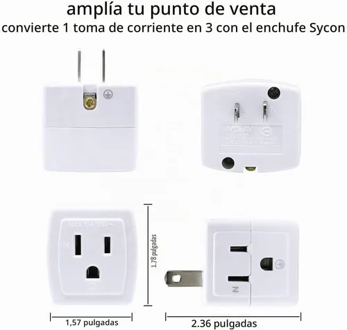 Vista 3 de SYCON Extensor de salida adaptador, mini enchufe de pared de 2 clavijas a 3 clavijas, divisor de salida múltiple con 3 tomas de corriente