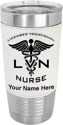 Vista 8 de LaserGram Vaso aislado al vacío de 20 onzas, con licencia LVN, enfermera vocacional, grabado personalizado incluido (cuero sintético, estilo béisbol)