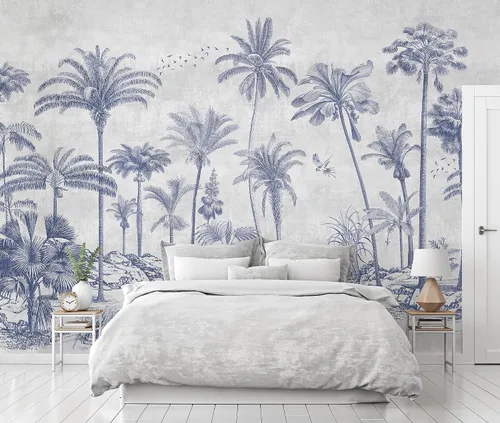 Vista 3 de Murwall Tropical Trees Wall Mural Monochrome Tree Wallpaper Palm Tree Forest Wall Mural (STYLE2)