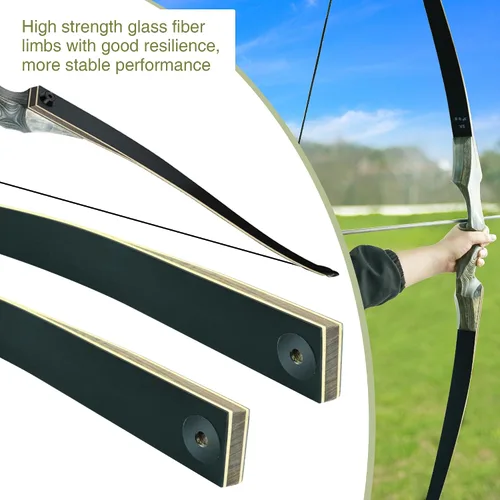 Vista 9 de Arco largo de caza desmontable Black Hunter, GLURAK 1,52 m/60" de madera para mano derecha y izquierda, arco de tiro con arco para principiantes