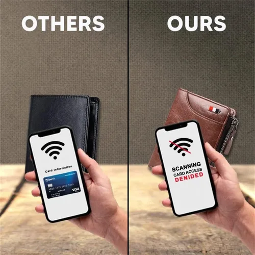 Vista 2 de Billetera multifuncional de piel sintética resistente al agua con bloqueo RFID, cartera táctica con cremallera de gran capacidad, impermeable