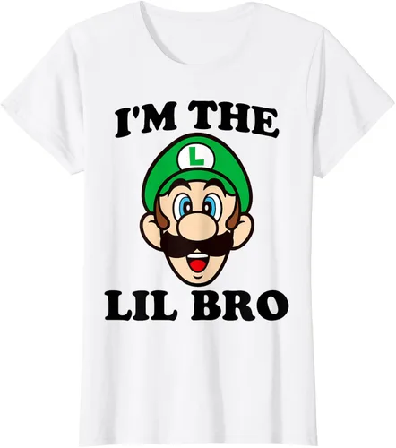 Vista 15 de Super Mario Camiseta de retrato Luigi I'm The Lil Bro, Blanco