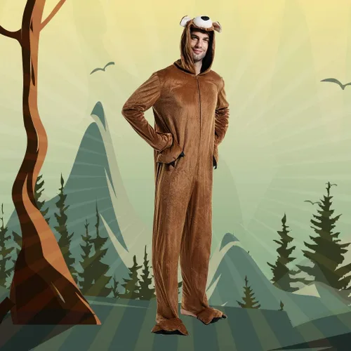 Vista 6 de ReneeCho disfraz de oso marrón para Halloween traje de pijama para adultos