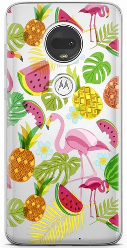 Vista 7 de Mertak Funda de teléfono compatible con Motorola Edge + Moto G9 G8 Plus G7 Play Power Z4 Slim Light Design Cover Tropical Abstract Girls Flamingo
