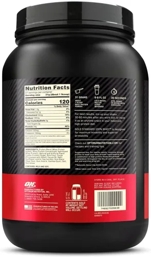 Vista 2 de Optimum Nutrition Estándar dorado 100% Proteína de Suero de Leche en Polvo, Pie de lima, 1.8 Libra