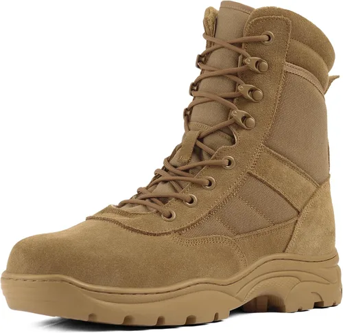 Vista 9 de QUNLON Botas militares tácticas para hombre, con cremallera lateral, ligeras, 8 pulgadas, botas de motocicleta de combate militar para trabajo
