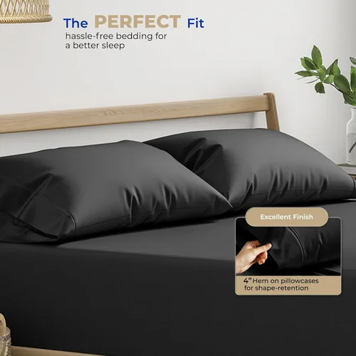 Vista 4 de THREAD SPREAD Juego de 2 fundas de almohada de 100 % algodón tamaño estándar/Queen, de 400 hilos, ultra suaves y frescas de tejido satinado