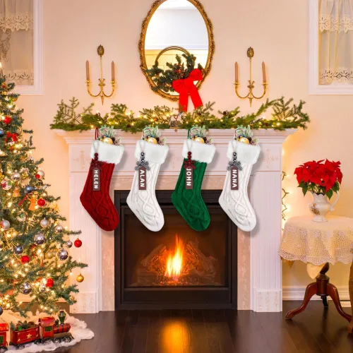 Vista 7 de XIMISHOP Paquete de 4 Medias de Navidad, 18 Pulgadas, Medias Grandes de Punto Trenzado Personalizadas, Decoraciones de Medias Colgantes de Navidad