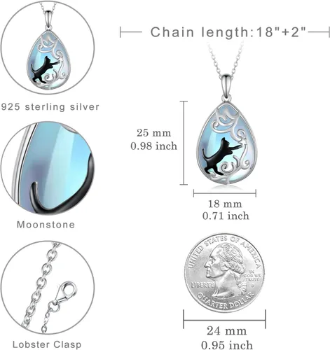 Vista 4 de CVRAVO Collar de gato negro para mujer, plata de ley 925, piedra lunar, gato negro, regalo de joyería para mujeres y niñas amantes de los gatos