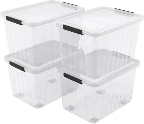 Vista 15 de Caja de almacenamiento transparente pequeña de 3.5 cuartos de galón con asa, pequeños contenedores de plástico con tapas, 6 paquetes Stackable