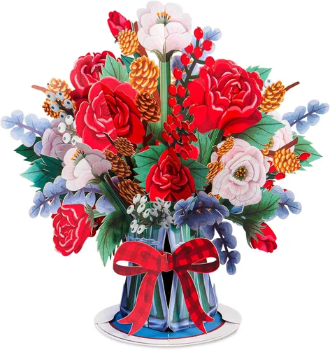 Vista 8 de Paper Love Tarjeta de Navidad desplegable, ramo de flores 3D con recuerdo, regalo de decoración navideña, 10 x 7 pulgadas con sobre y etiqueta