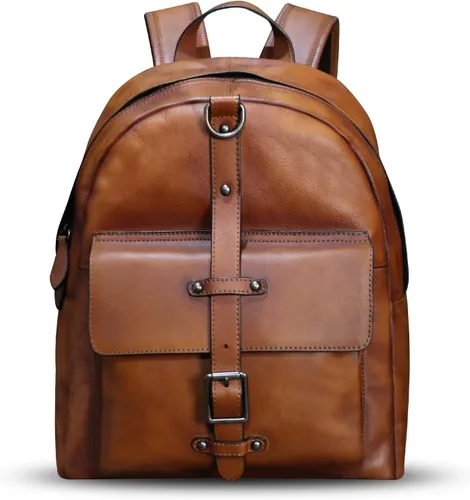 Vista 2 de LRTO Mochila de cuero genuino para mujer, mochila de viaje vintage, casual, mochila universitaria, mochila hecha a mano de piel de vaca (marrón) M