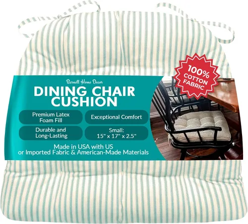 Vista 50 de Barnett Home Decor Ticking Stripe Berlin Blue - Almohadilla para silla de comedor con lazos, tamaño mediano 18, relleno de espuma de látex, lavable