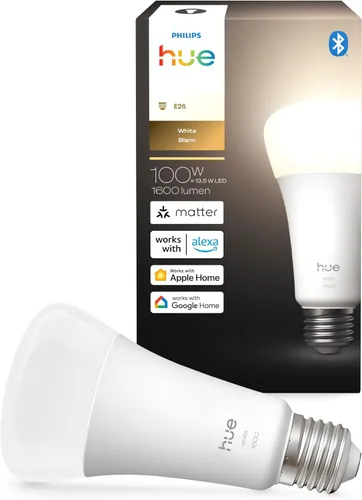 Vista 10 de [Usado] Philips Hue Bombilla LED inteligente A21 de 100 W, luz blanca cálida suave, 1 paquete, 160 lúmenes, E26, interior, control con aplicación
