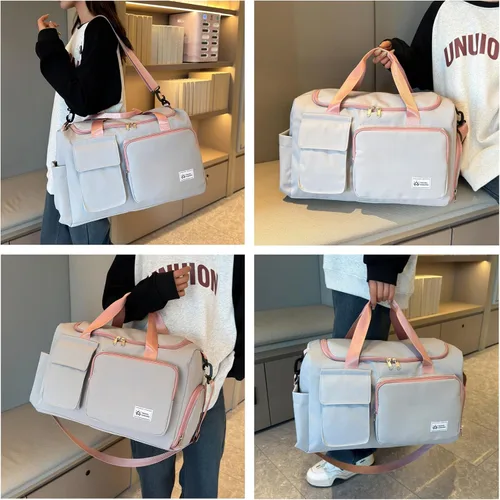 Vista 255 de Pequeña bolsa de gimnasio para mujer, bolsa de viaje con compartimento para zapatos