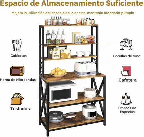 Vista 8 de Yaheetech - Estantería de cocina de 6 niveles, mesa de café de 31.5 pulgadas, gabinete para microondas de estilo granja para espacios pequeños