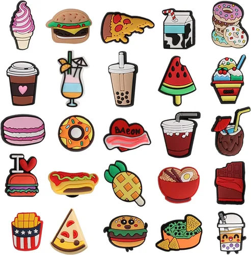 Vista 4 de mortd 50 dijes de decoración de zapatos con temática de alimentos paquete de dijes para zapatos de hamburguesa para decoración de zapatos zuecos