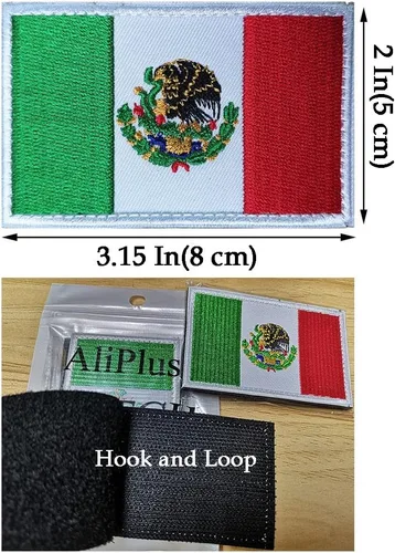 Vista 4 de 2 parches de bandera de México de AliPlus bordados tácticos militares con gancho y bucle
