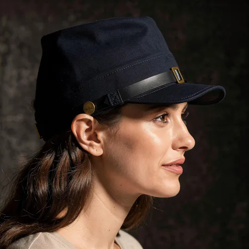 Vista 5 de SZCO Supplies Blue Wool Civil War Replica Kepi Hat with Leather Bill – Authentic Reenactment, Display & Cosplay Cap