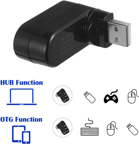 Vista 5 de Paquete de 2 concentradores USB de 3 puertos [rotación de 90°/180° grados] Divisor USB, expansor USB, adaptador divisor USB multipuerto con 3