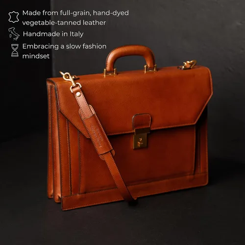 Vista 4 de Time Resistance Maletín de cuero - Bolsa italiana hecha a mano para laptop - Bolsa de trabajo para hombres y mujeres - Adjunta - Bolsa