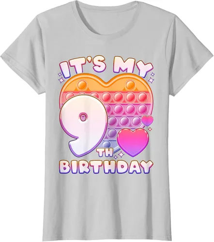 Vista 17 de Pop-it Birthday Girl 9 años de edad, Push it Pop Fidget Bubble Camiseta, Negro