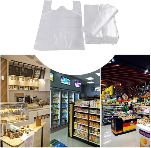 Vista 6 de Bolsos de compras plásticos transparentes de la camiseta de la manija, 400 bolsos reutilizables del transporte de las cuentas Plastic T Shirt
