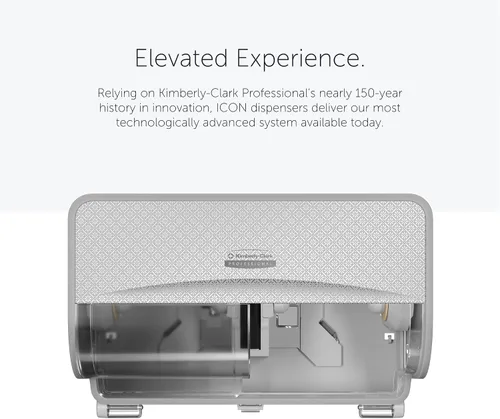 Vista 2 de Kimberly-Clark Professional Dispensador de papel higiénico sin núcleo ICON (58712) Horizontal Wall Mount, 2 Roll Capacity, White Mosaic Faceplate