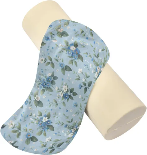 Vista 2 de Cervical Neck Roll, White Blue Flowers Round Pillow Washable Memory Foam Pillows, Bolster Pillow for Improved Sleeping, Travel, Home