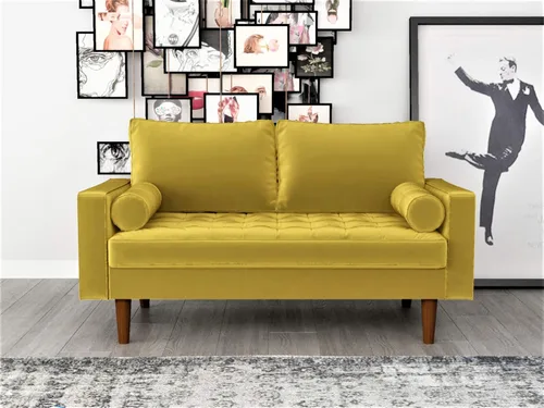 Vista 60 de Container Furniture - Sofá de piel sintética para la sala de estar moderna con cojines extraíbles y patas de madera maciza, sofá estilo lujoso