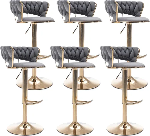 Vista 26 de Juego de 2 taburetes de bar de terciopelo giratorios con base de metal dorado, taburetes de bar modernos de altura de mostrador para cocina, pub