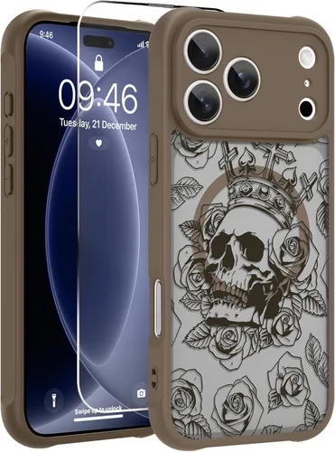Vista 73 de OOK Funda magnética para iPhone 13 Pro Max [compatible con MagSafe] Funda delgada translúcida mate con flor silvestre negra, protección para lente