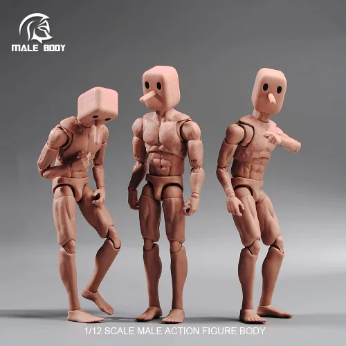 Vista 2 de Fremego Figura de acción masculina a escala 1/12, figura muscular súper flexible y fuerte de 6 pulgadas, cabeza cuadrada, figura de acción