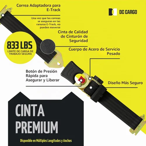 Vista 3 de [Usado] DC Cargo Mall Correas de trinquete retráctiles E Track - Opciones de montaje E-Track y atornillado (paquete de 2) 2" x 10' - 4,000 lbs
