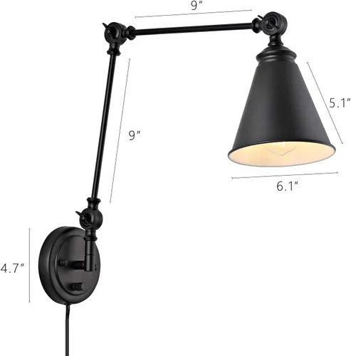 Vista 6 de WINGBO - Juego de 2 apliques de pared con brazo oscilante estilo granja, lámpara de pared industrial ajustable para sala de estar, dormitorio