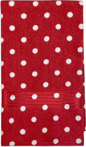 Vista 3 de Juego de 2 toallas de mano de rizo de algodón con lunares de 20 x 30 pulgadas (rojo carmesí)