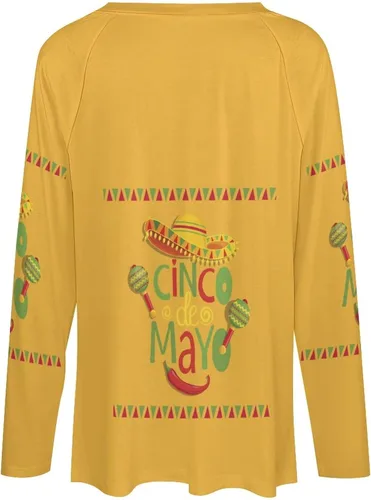 Vista 5 de Cinco De Mayo - Camisetas de manga larga con cuello en V para mujer