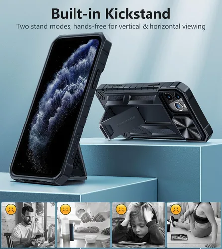 Vista 4 de FNTCASE for iPhone 11-Pro Phone Case: Military Grade Drop Proof Mobile Cover with Kickstand & Slide Rugged Shockproof Bumper Heavy Duty Protector