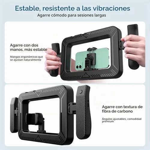 Vista 6 de Aparato de luz de anillo LED para smartphone de mano con control remoto Bluetooth de 20m, mango ergonómico, estabilizador ajustable de 2900K-7000K