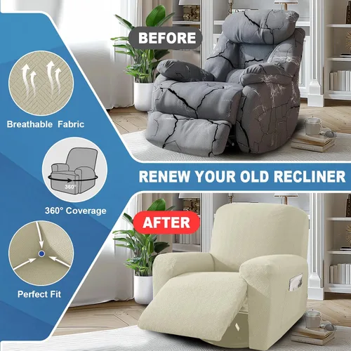 Vista 5 de JIVINER Fundas reclinables de gran tamaño de 3 piezas para sillón reclinable grande con bolsillos, tela jacquard elástica Lazy Boy funda para sofá